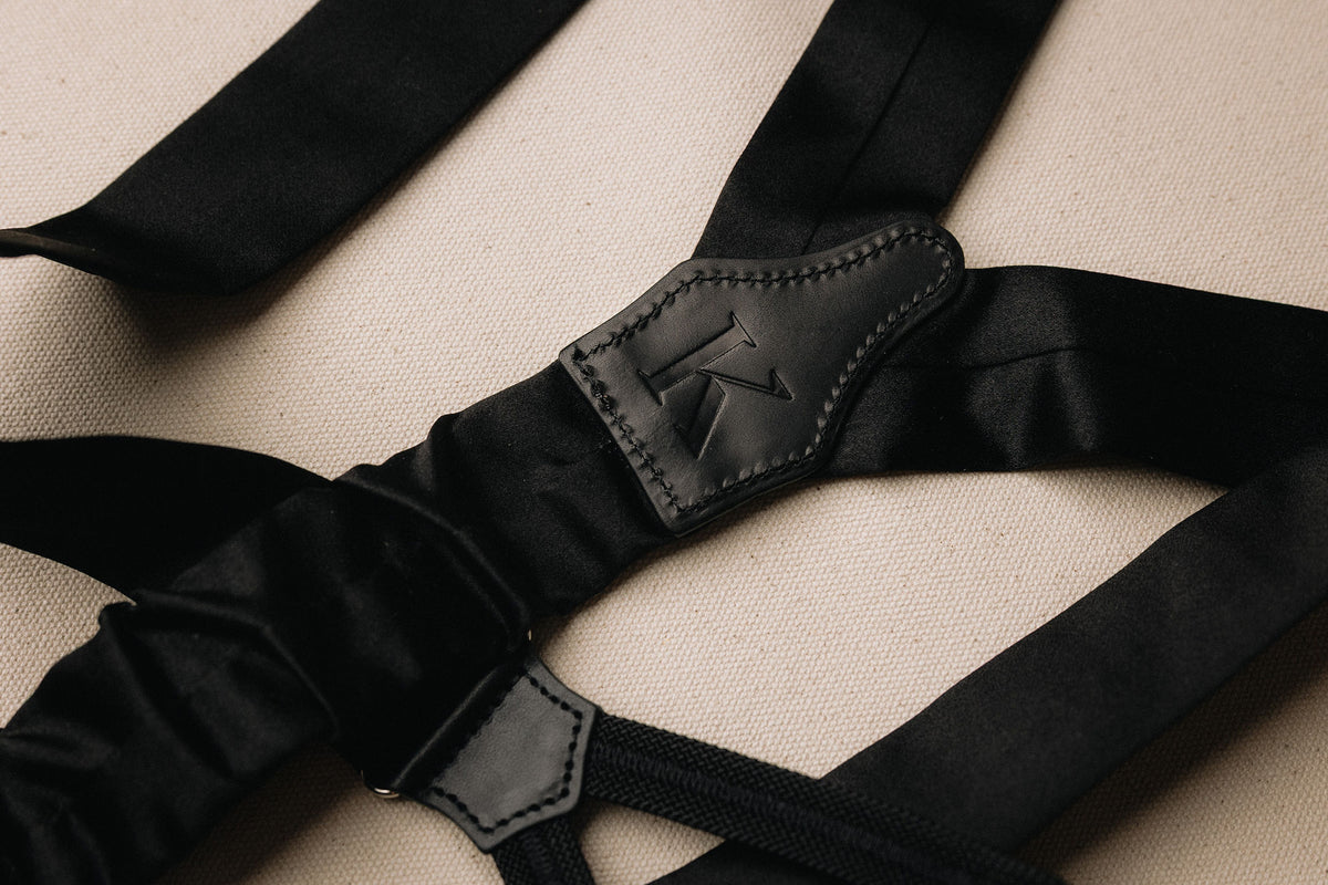 Suspenders - Black Silk Satin