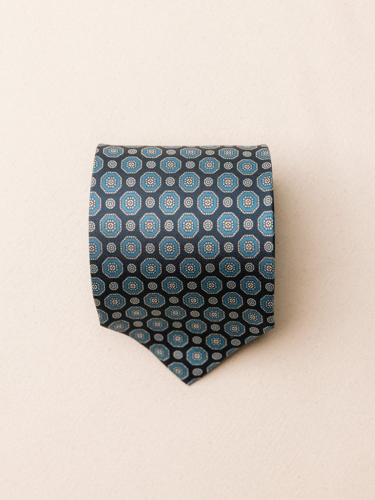 Tie - Navy with Blue Medallions