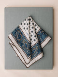 Pocket Square - White with Blue & Brown Paisley Border