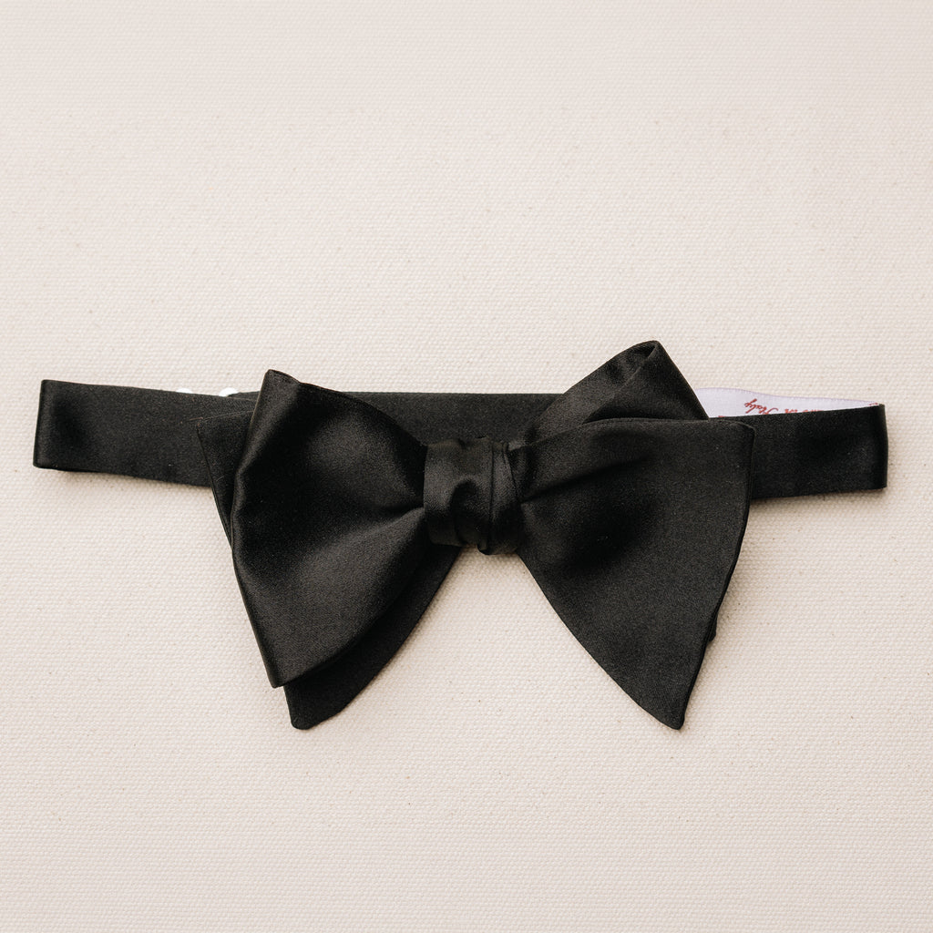Butterfly Bow Tie - Black Silk Satin