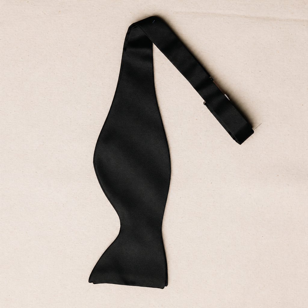 Butterfly Bow Tie - Black Silk Satin