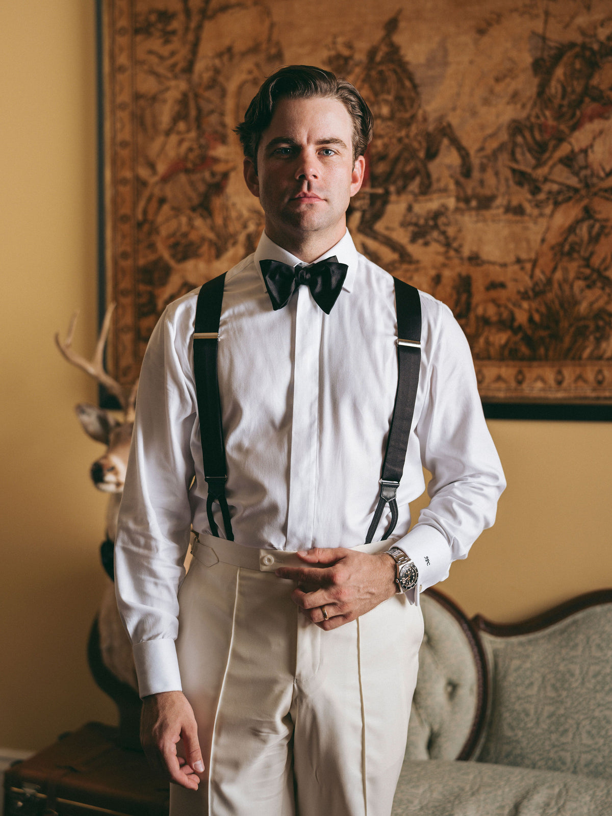 Suspenders - Black Silk Satin